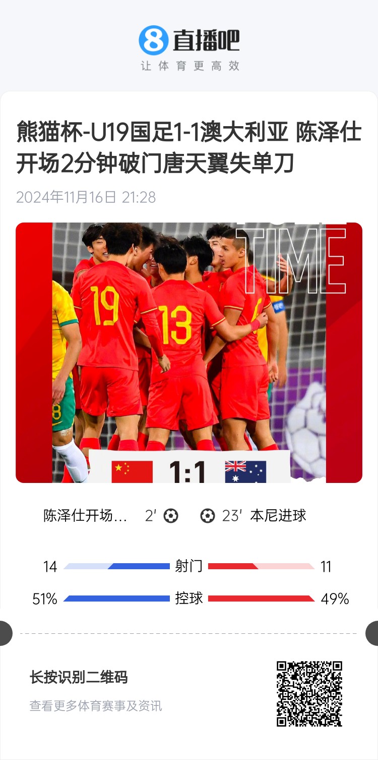 二番戰(zhàn)！U20國青與澳大利亞去年熊貓杯剛有過交手，雙方1-1戰(zhàn)平